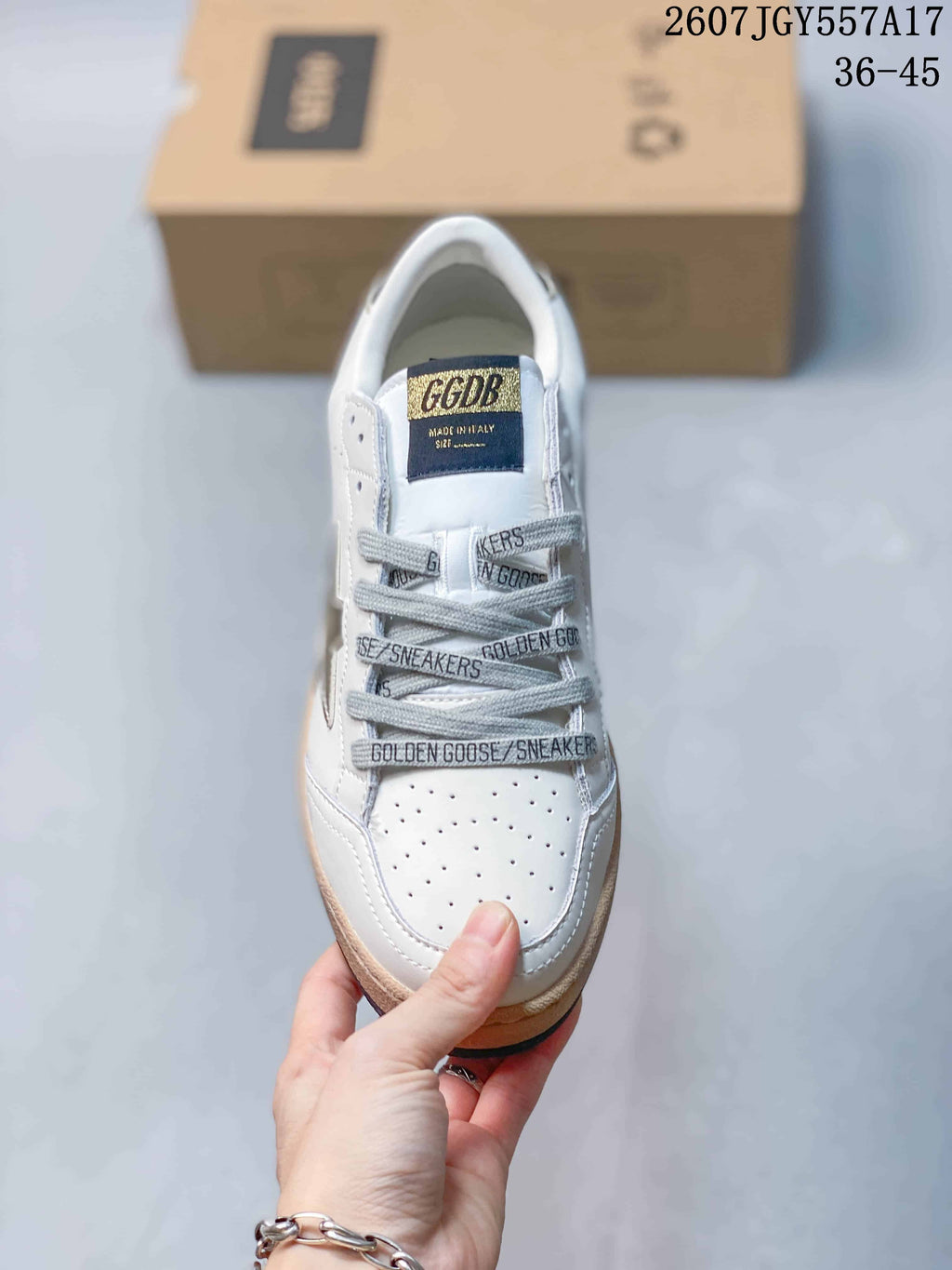 Golden Goose Ball Star White Leather Trainers with Gold Star - product image from the listing.