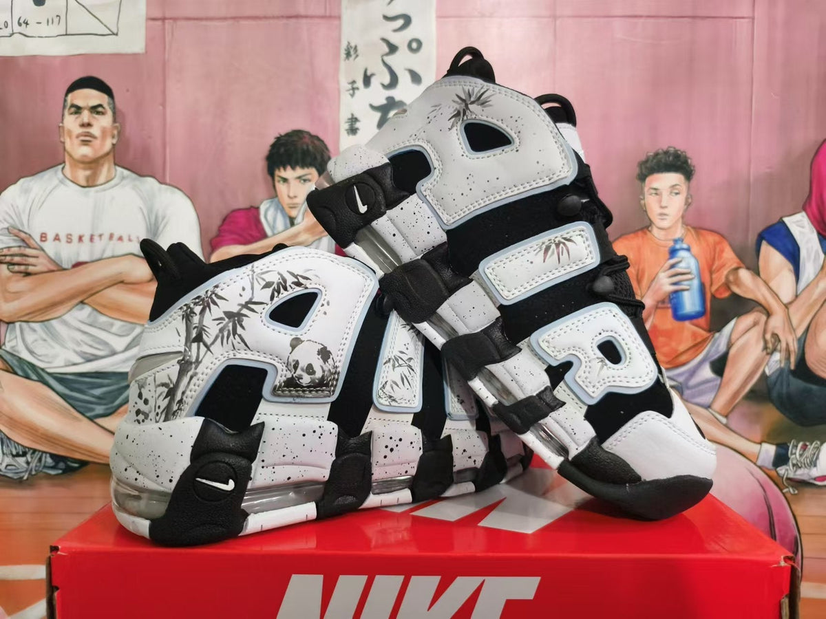 Nike Air More Uptempo Panda Sneakers in Black and White - product image from the listing.