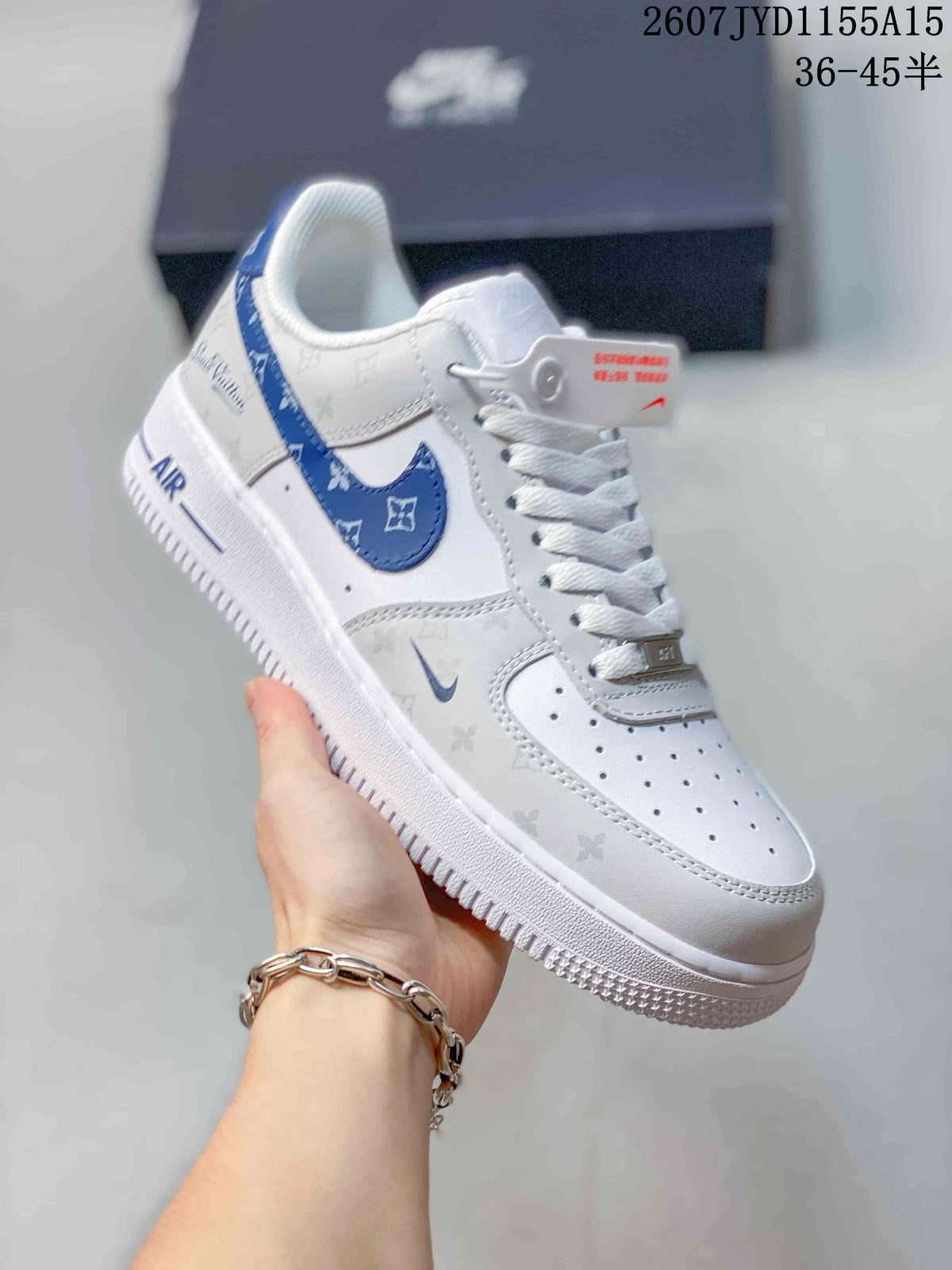 Nike Air Force 1 White Blue Pattern Trainers 2607TYD1155A15 - product image from the listing.