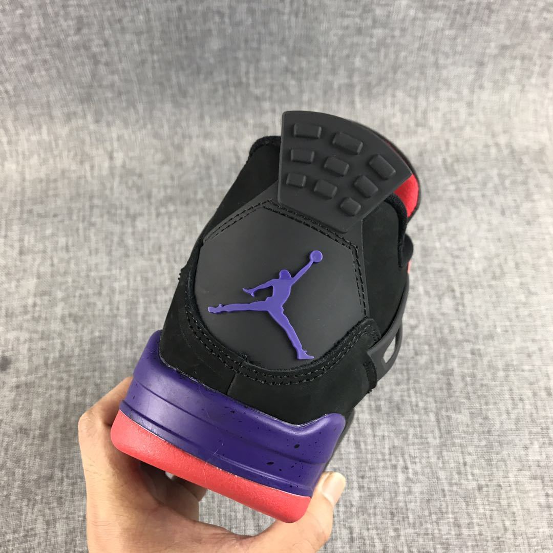 Air Jordan 4 Raptors Black Purple Red Sneakers - product image from the listing.