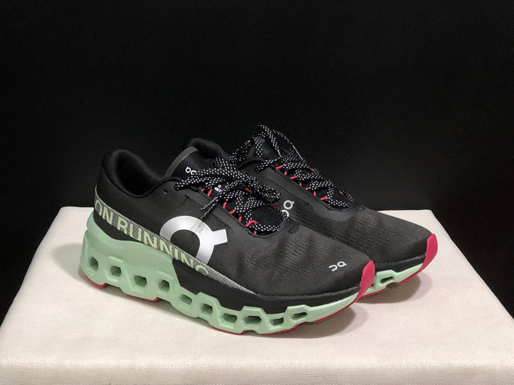 On Cloudmonster 2 Running Shoes, in Black and Mint Green - product image from the listing.