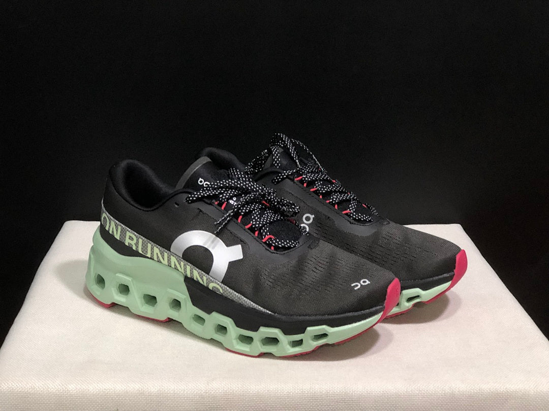 On Cloudmonster 2 Running Shoes, in Black and Mint Green - product image from the listing.
