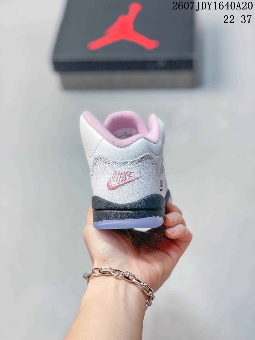 Air Jordan 5 Retro Kids Sneakers White Pink Gray - product image from the listing.