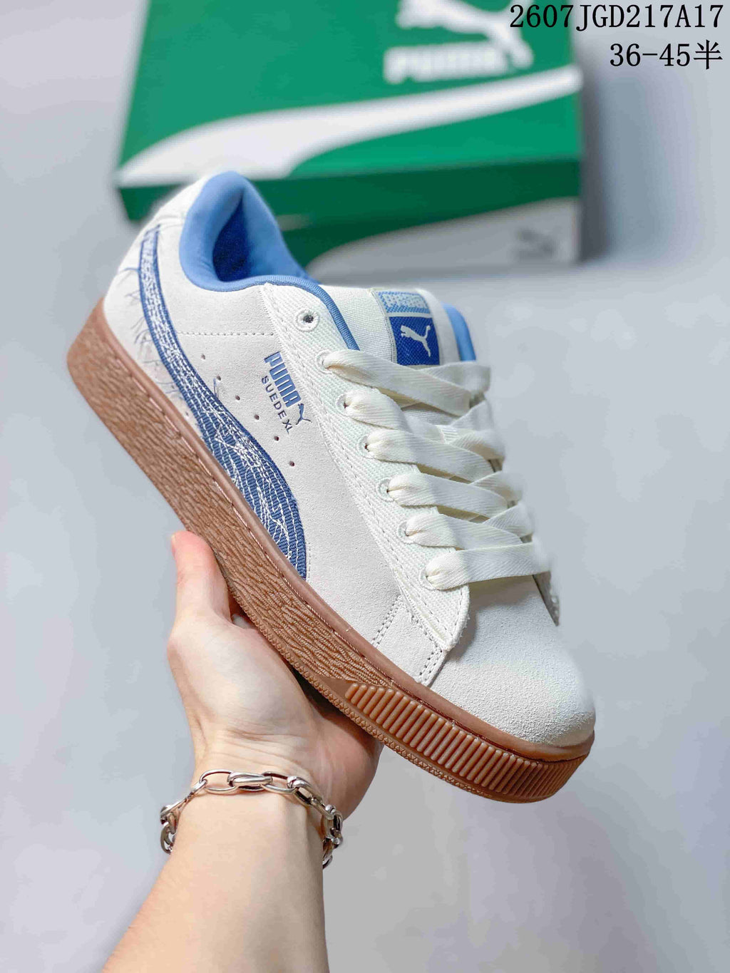 PUMA Suede XL Crush Sneakers in White Blue Gum 2607JGD217A17 - product image from the listing.