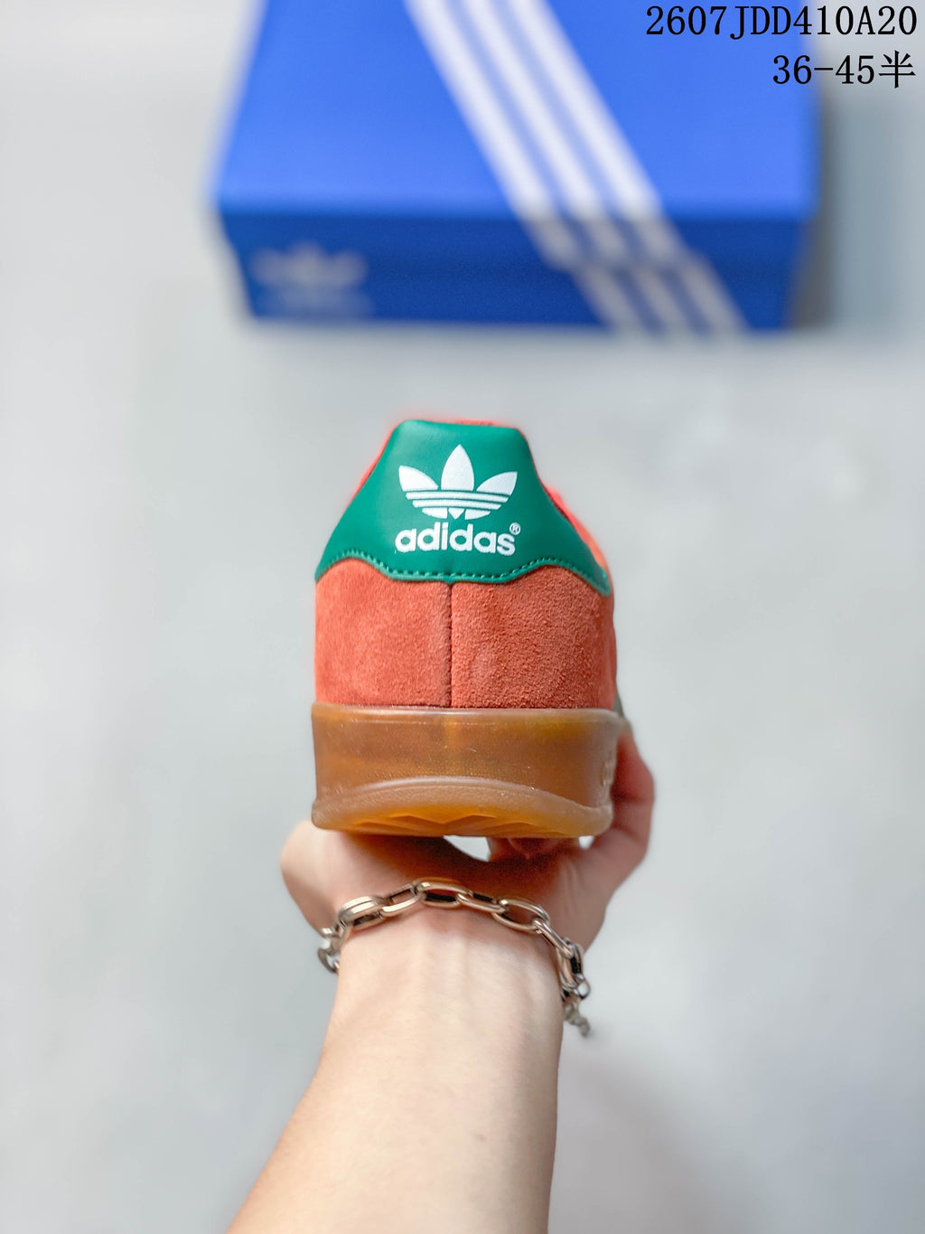 adidas Gazelle Trainers Coral Green Gum Sole - product image from the listing.