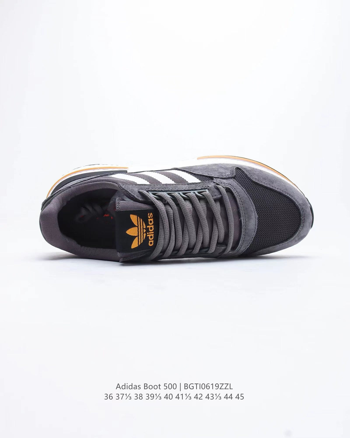 adidas Boot 500 Running Sneakers in Grey Black Orange - product image from the listing.