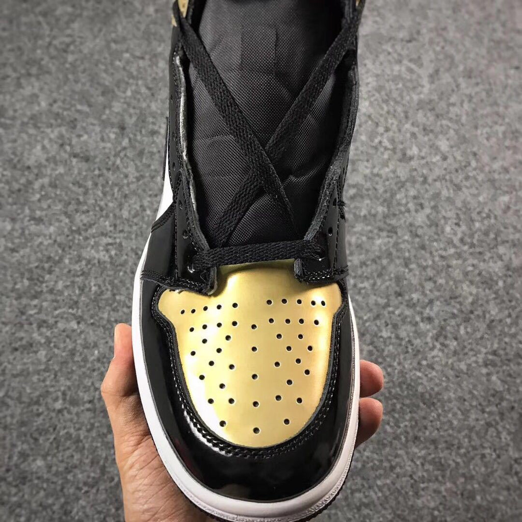 Jordan 1 High Mismatched Sneakers in Black Gold White - product image from the listing.