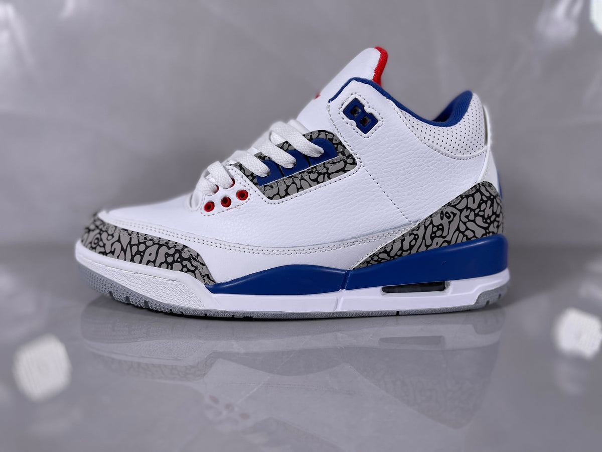 White and Blue Elephant Print Sneakers - Jordan 3 - product image from the listing.