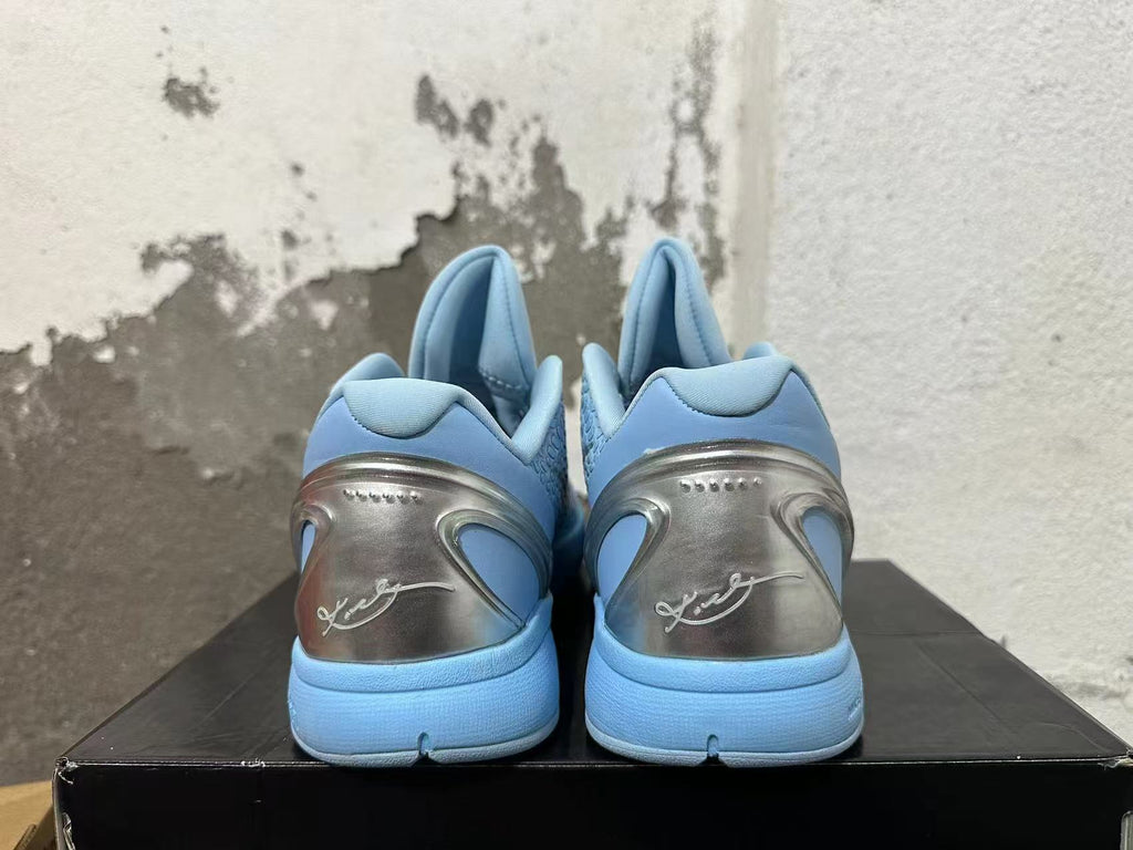 Nike Kobe 6 Protro Basketball Shoes, in Light Blue and Silver - product image from the listing.