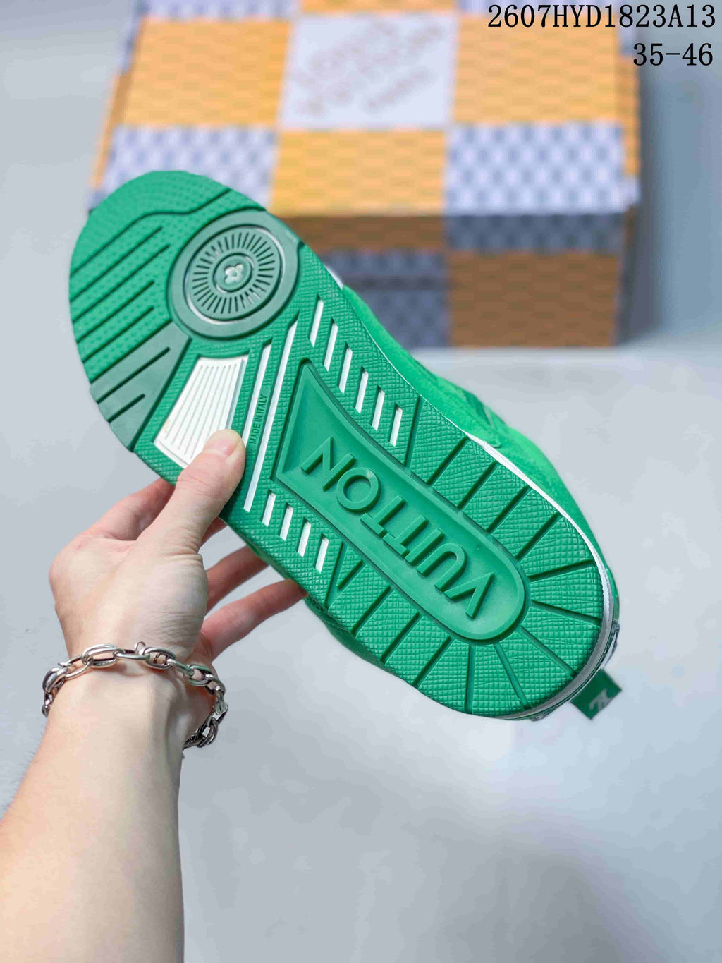 Louis Vuitton Trainer Sneakers in Green 2607HYD1823A13 - product image from the listing.