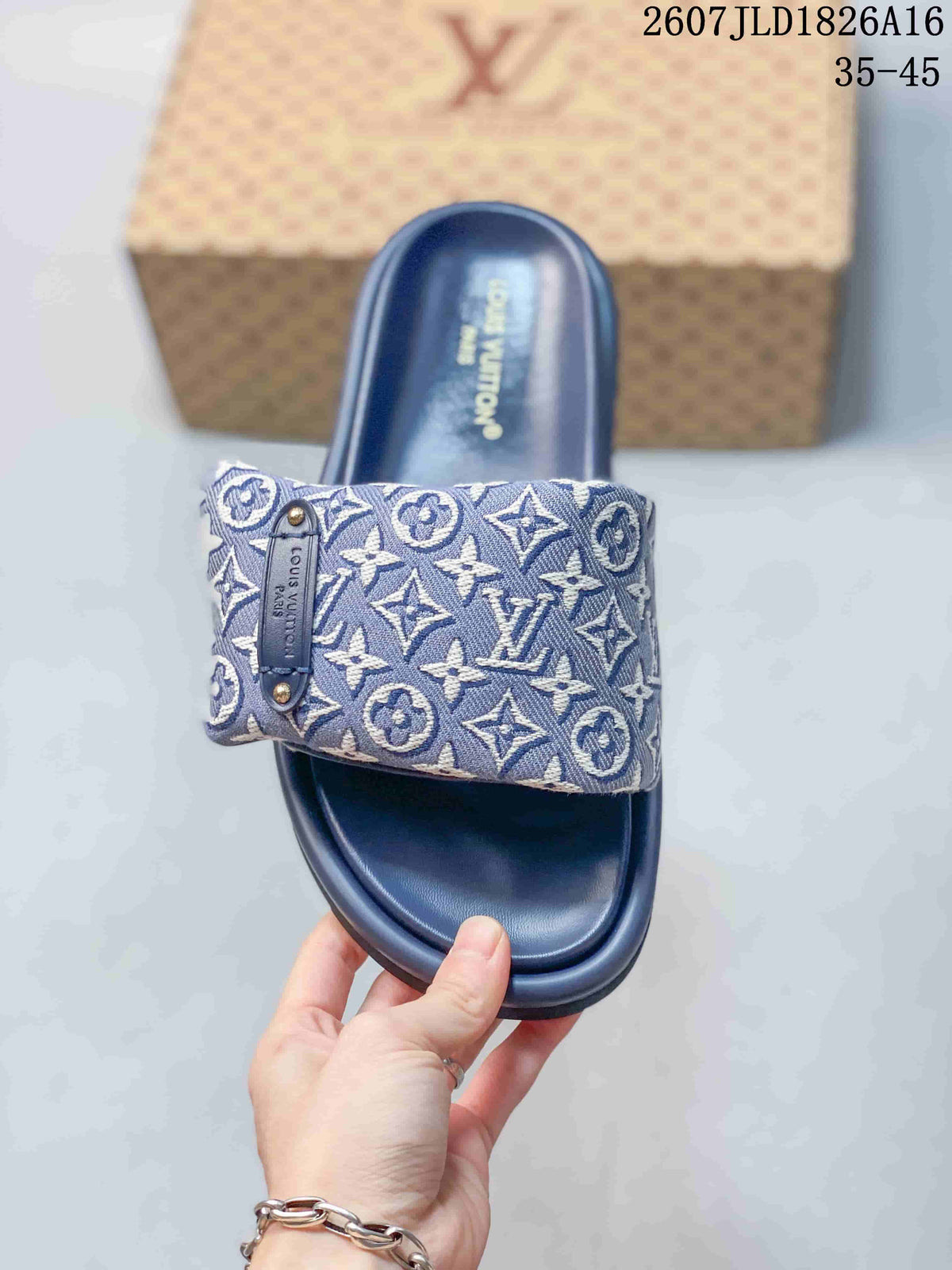Louis Vuitton Pool Pillow Monogram Slide Sandals in Navy - product image from the listing.