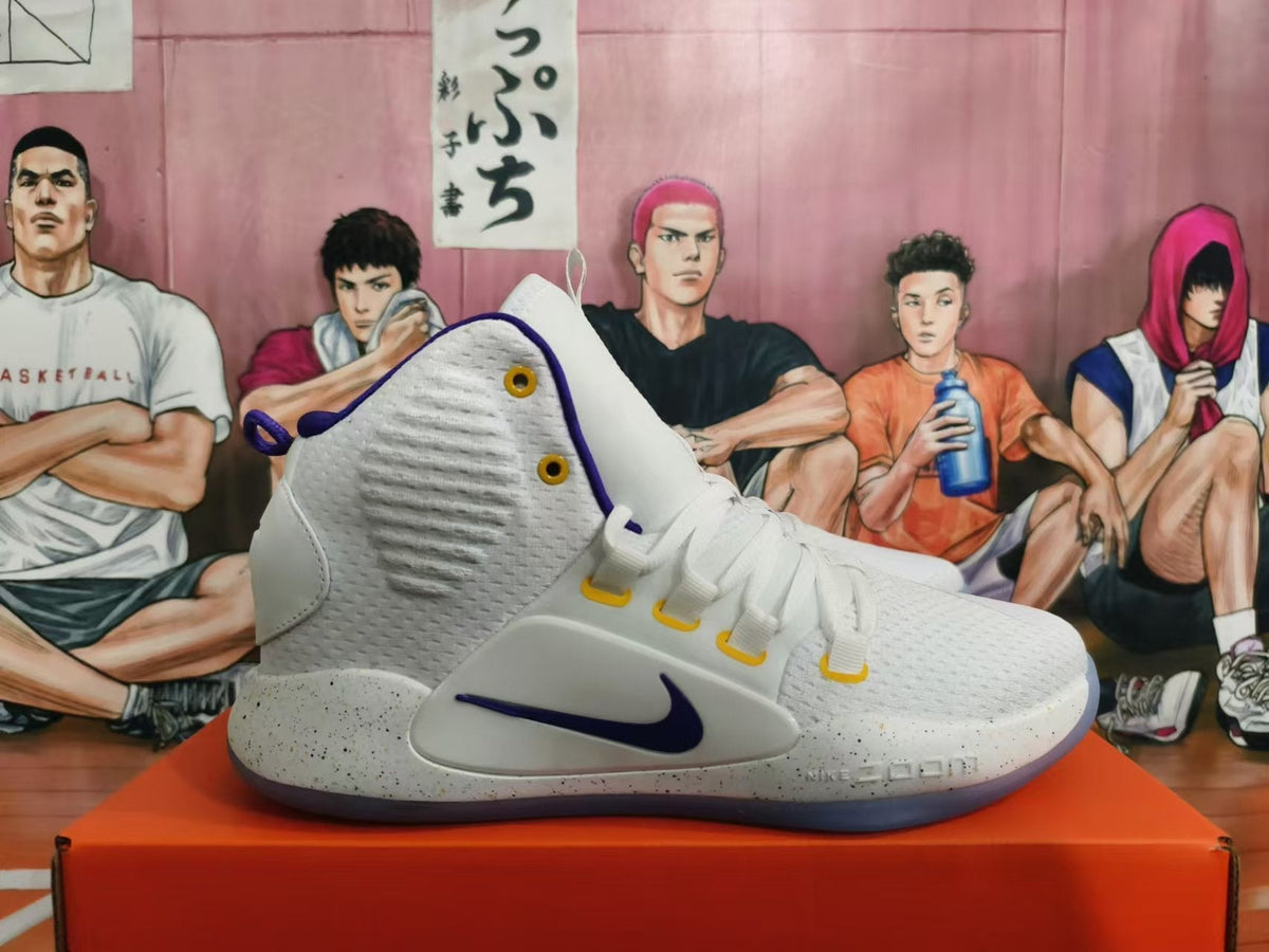 Nike Hyperdunk Basketball Shoes, White, in Yellow and Purple - product image from the listing.