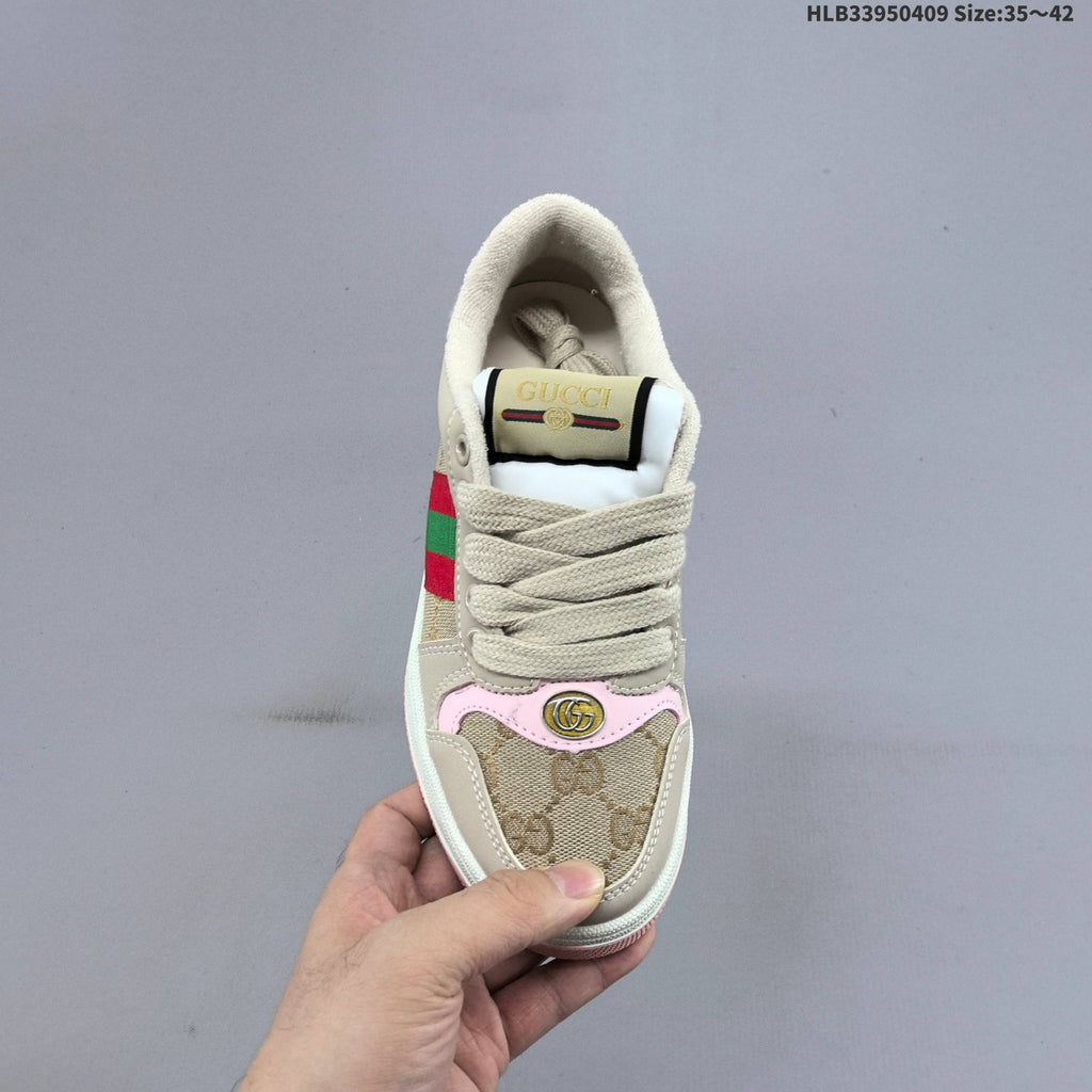 Beige and Pink Gucci Screener Low-Top Sneakers - product image from the listing.