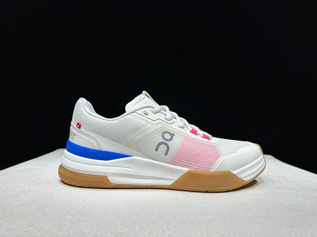 On The Roger Advantage Pro Tennis Shoes, in White Blue Pink - product image from the listing.