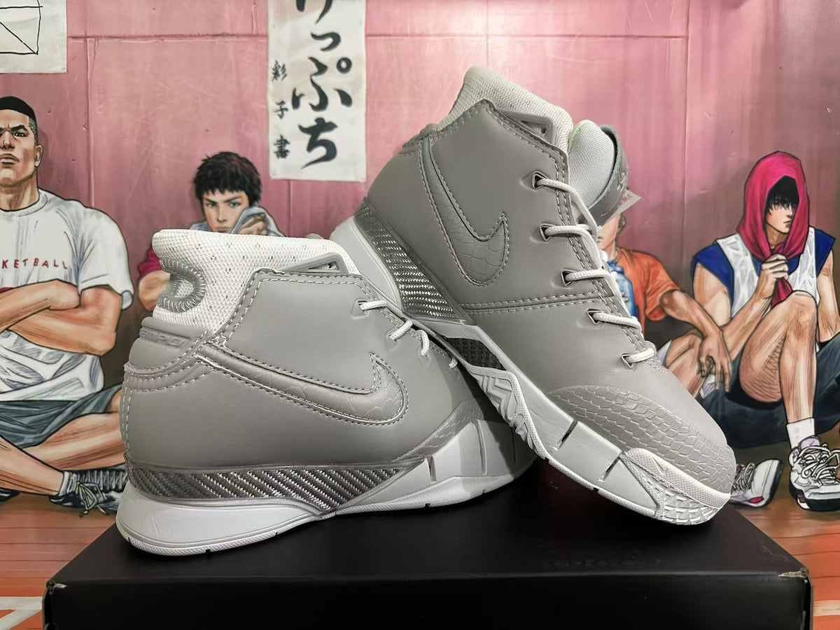 Grey and White Nike Kobe 1 Protro Basketball Shoes - product image from the listing.