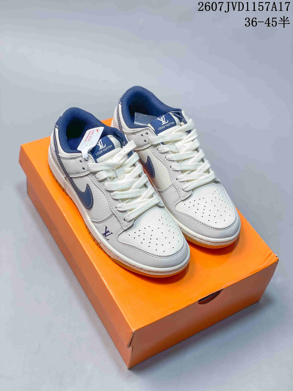 Louis Vuitton x Nike Dunk Low Sneakers in White Navy - product image from the listing.