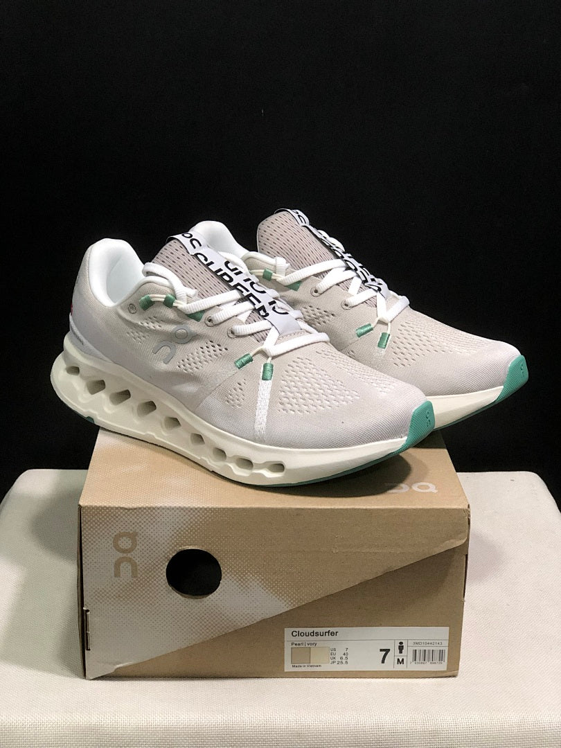 On Cloudsurfer Running Shoes in Pearl Ivory - product image from the listing.
