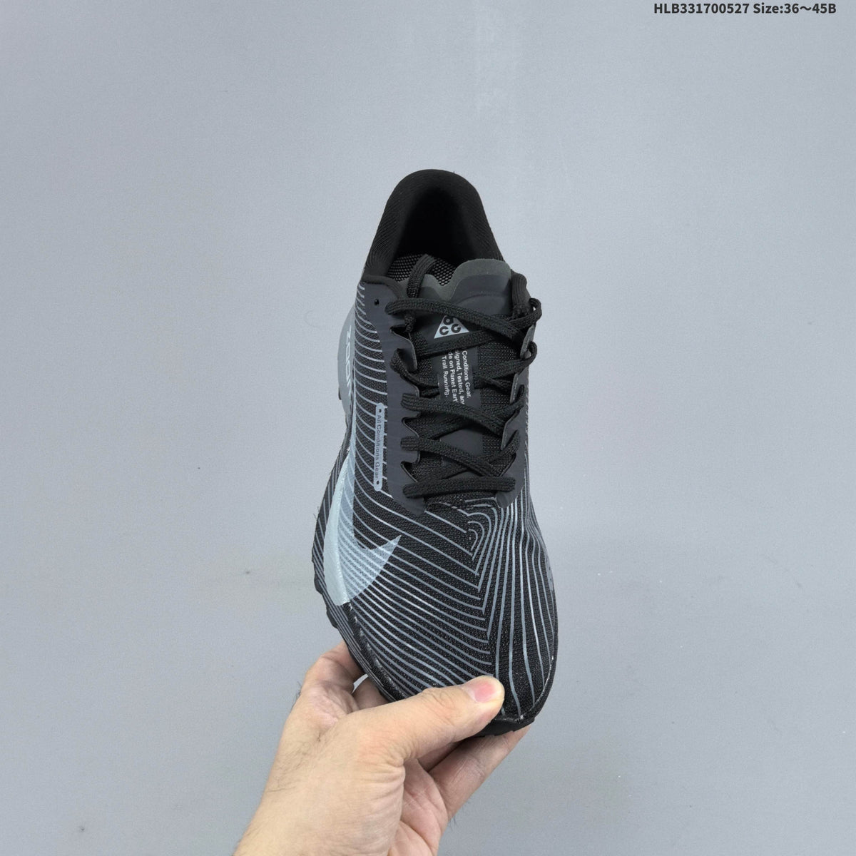 Black and Gray Nike ACG Ultrafly Trail Running Shoes - product image from the listing.