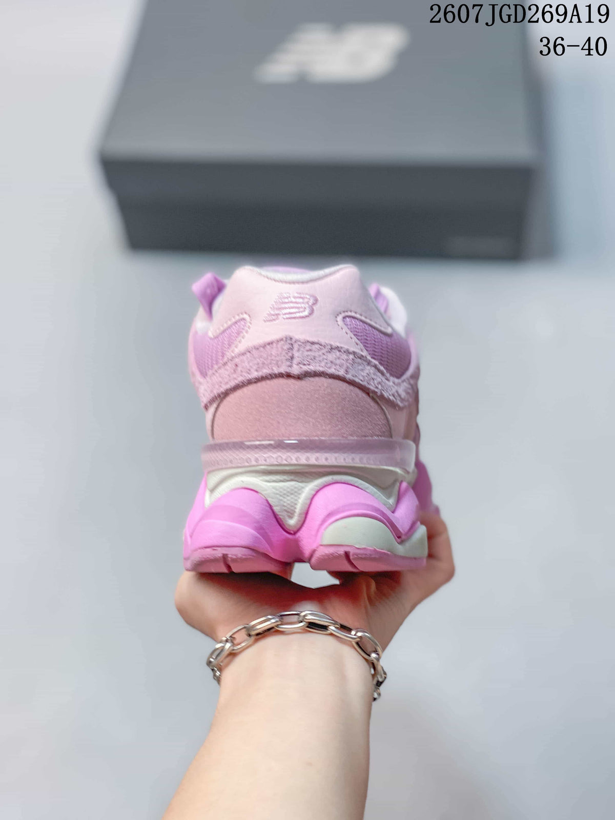 New Balance 9060 Pink Suede and Mesh Trainers - product image from the listing.