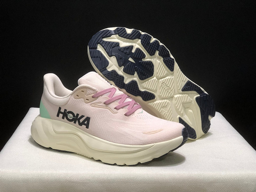Women's HOKA Arahi 8 Running Shoes, Pink and Mint - product image from the listing.