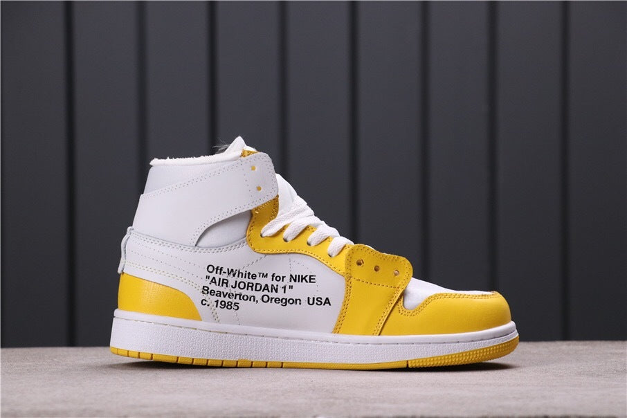 Air Jordan 1 High Off-White UNC White Yellow Sneakers - product image from the listing.