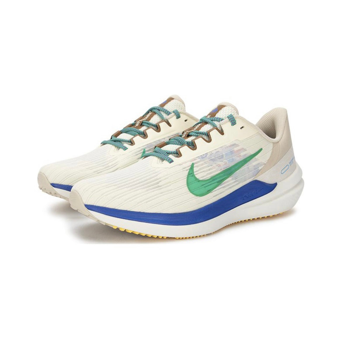 Nike Air Winflo 9 Running Shoes in White Green Blue DV8997-100 - product image from the listing.