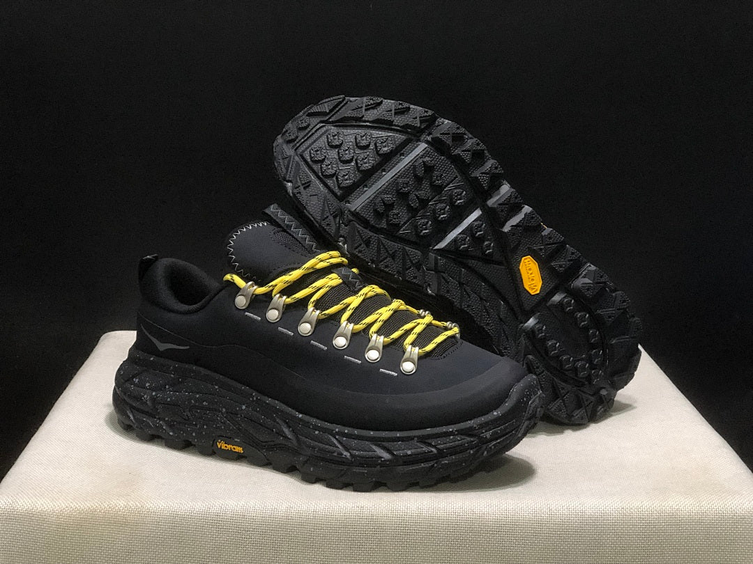 HOKA Tor Summit Trail Sneakers in Black and Yellow - product image from the listing.