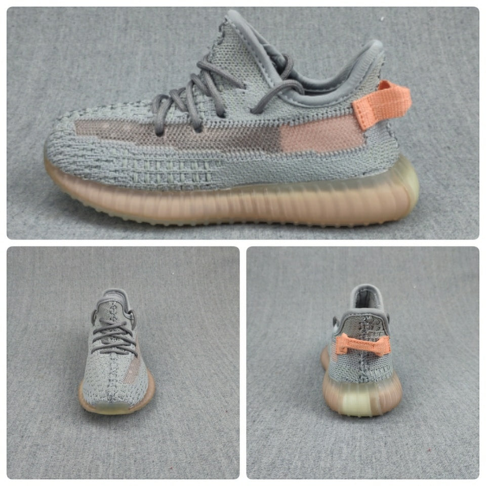 Yeezy 350 V2 Kids Sneakers in Grey and Coral - product image from the listing.
