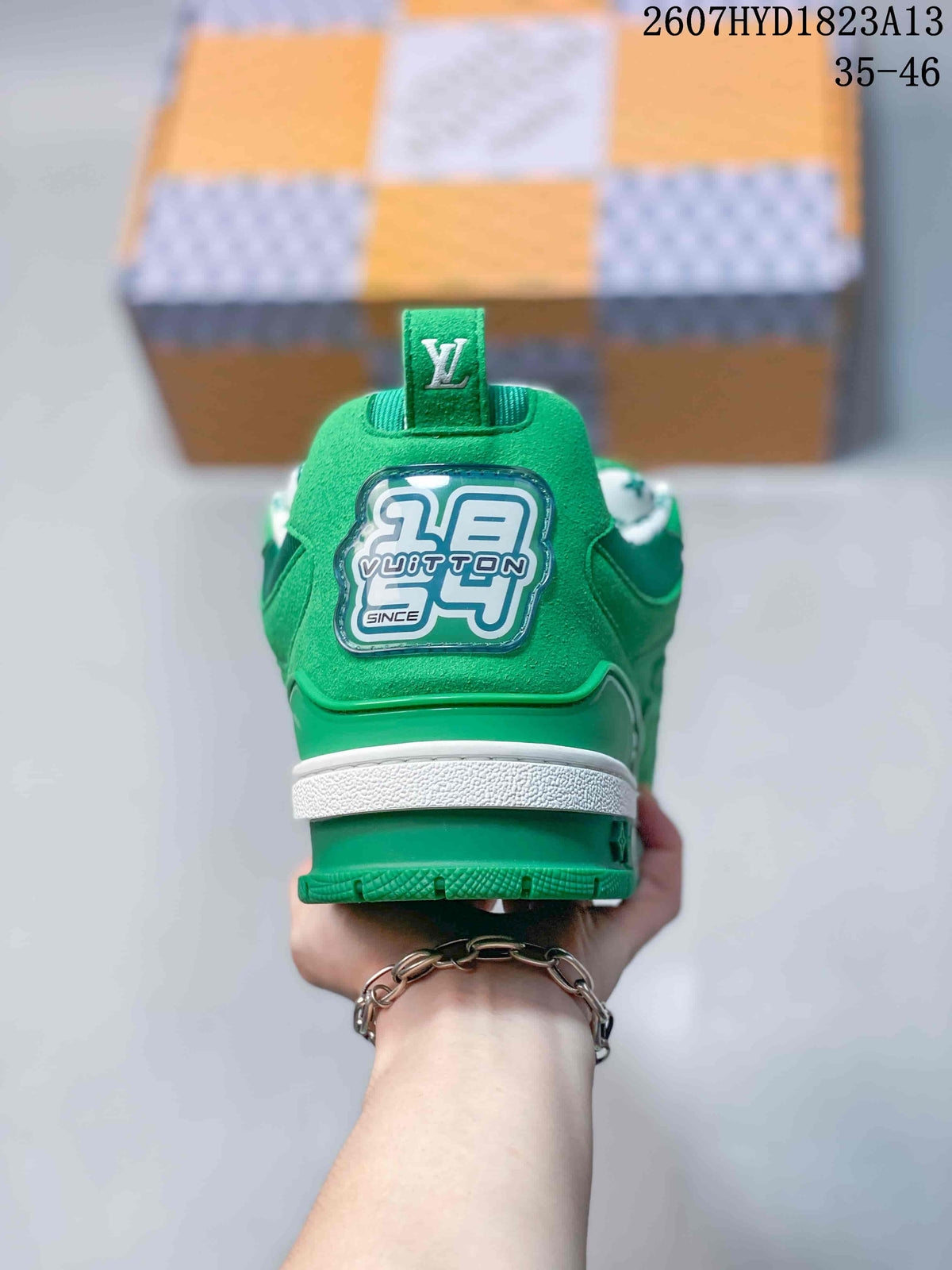 Louis Vuitton Trainer Sneakers in Green 2607HYD1823A13 - product image from the listing.