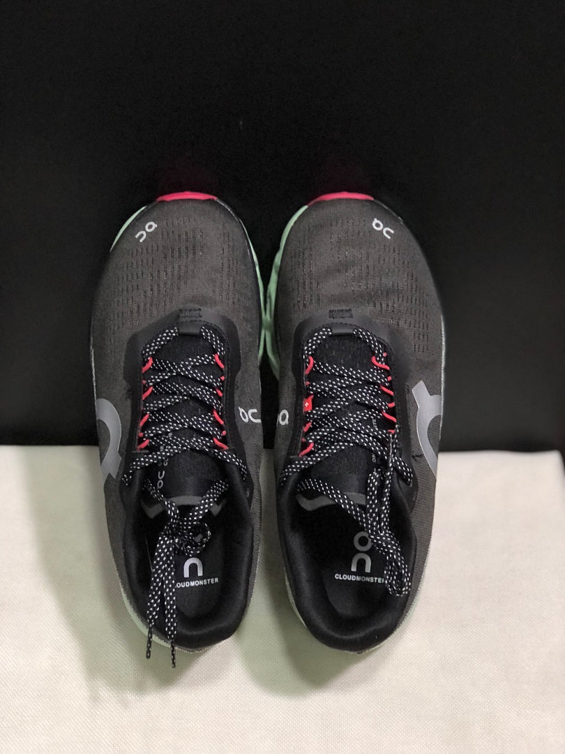 On Cloudmonster 2 Running Shoes, in Black and Mint Green - product image from the listing.