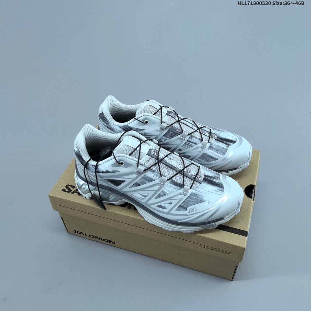 Salomon XT-6 Trail Running Shoes, in White and Grey - product image from the listing.