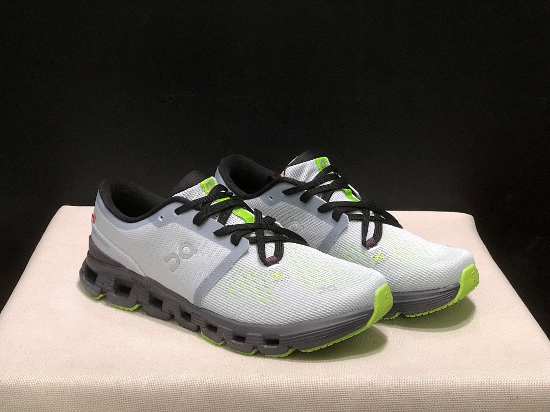 Gray and Lime On Cloud X 4 Sneakers - product image from the listing.