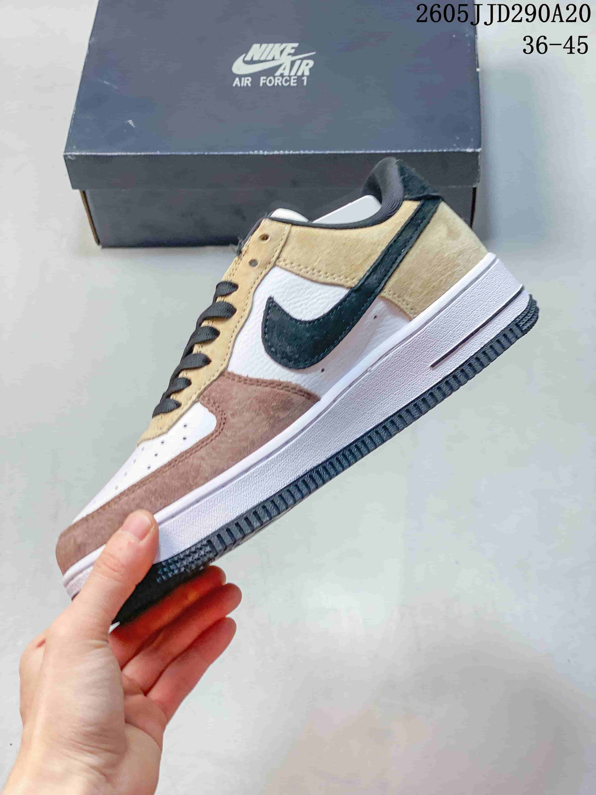 Women's Nike Air Force 1 Shadow Sneakers Beige Pink Black - product image from the listing.