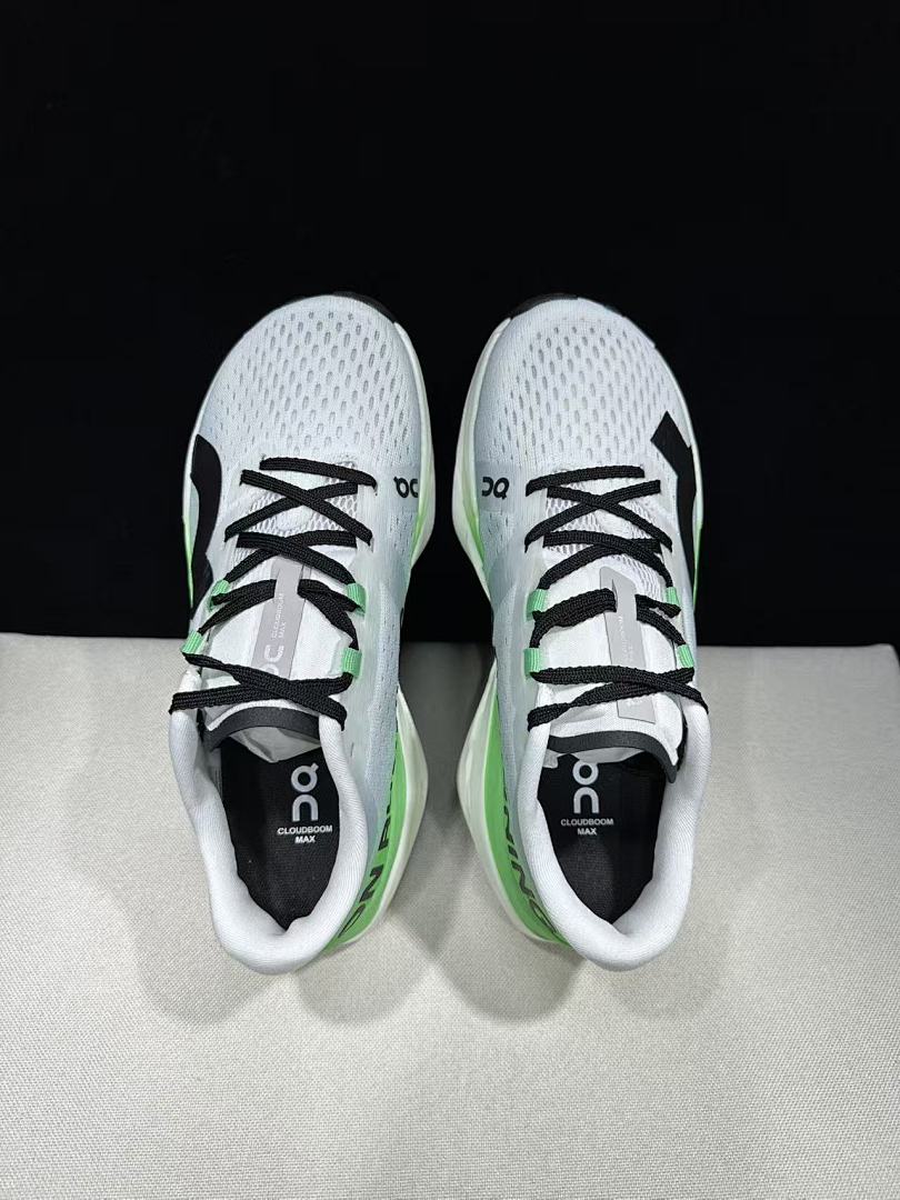 On Cloudboom Max Running Shoes, in White and Green - product image from the listing.