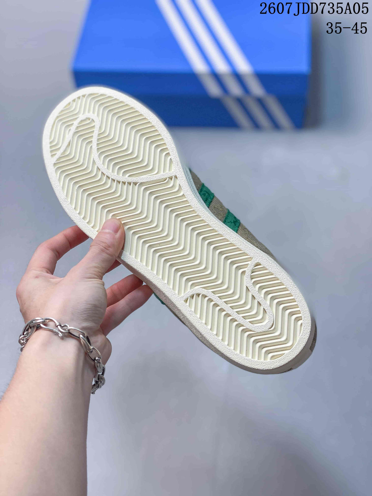 adidas Superstar Trainers Beige Green Shell-Toe Style 2607JDD735A05 - product image from the listing.