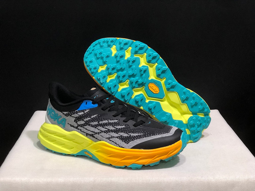 HOKA Speedgoat 5 Trail Running Shoes in Black Gray - product image from the listing.