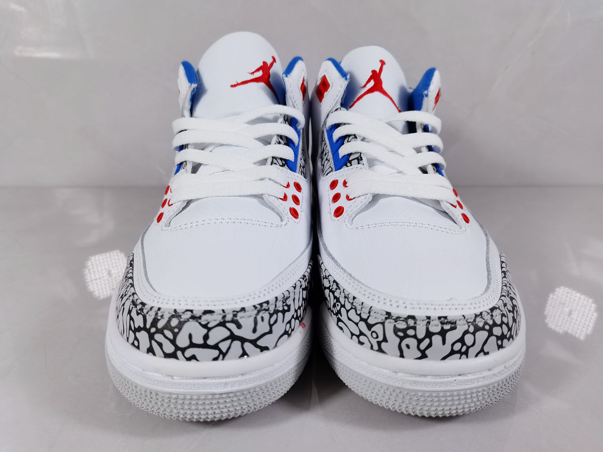 White Red Blue Elephant Print Sneakers - Jordan 3 Retro - product image from the listing.