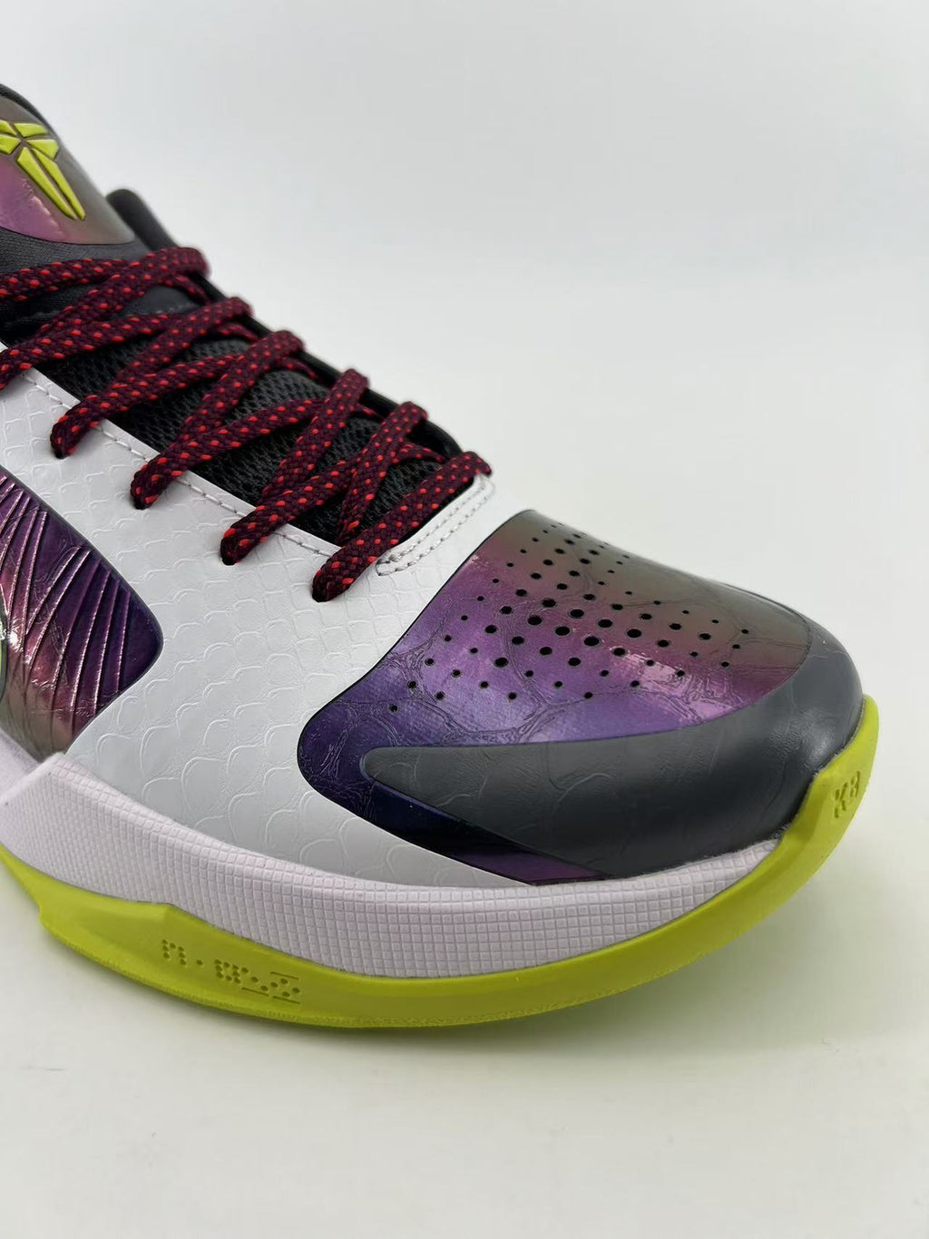 Nike Kobe 5 Protro Basketball Shoes in White Purple Volt CD4991-100 - product image from the listing.