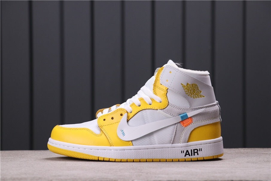 Air Jordan 1 High Off-White UNC White Yellow Sneakers - product image from the listing.