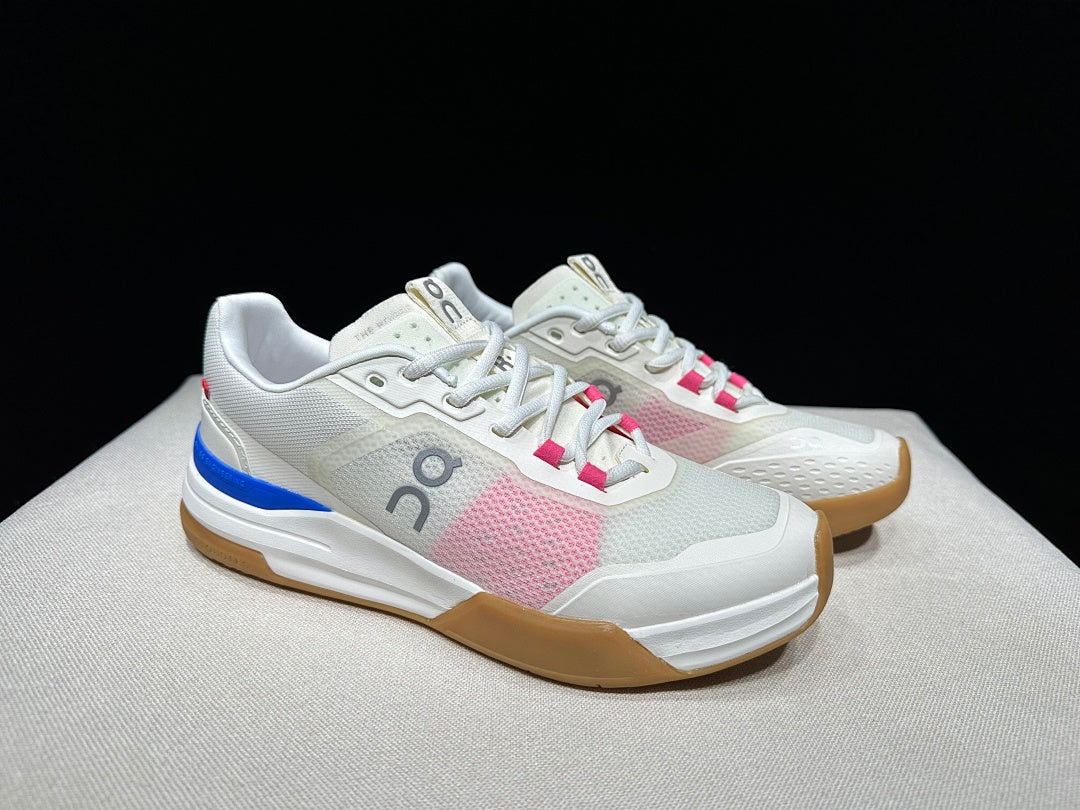 On The Roger Advantage Pro Tennis Shoes, in White Blue Pink - product image from the listing.