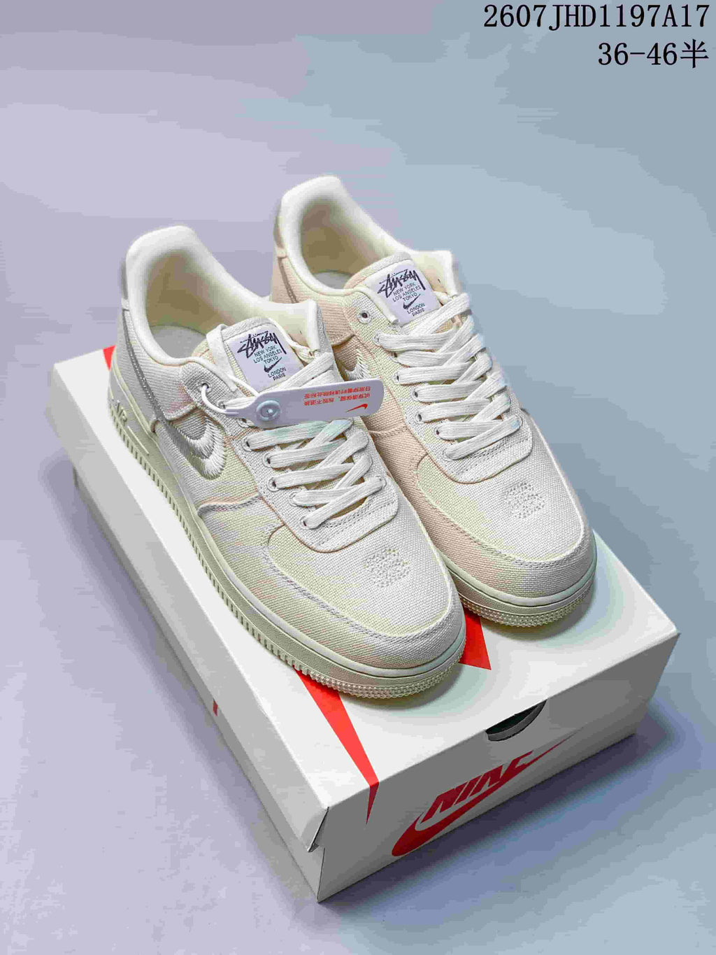 Stussy x Nike Air Force 1 '07 Cream Woven Trainers - product image from the listing.