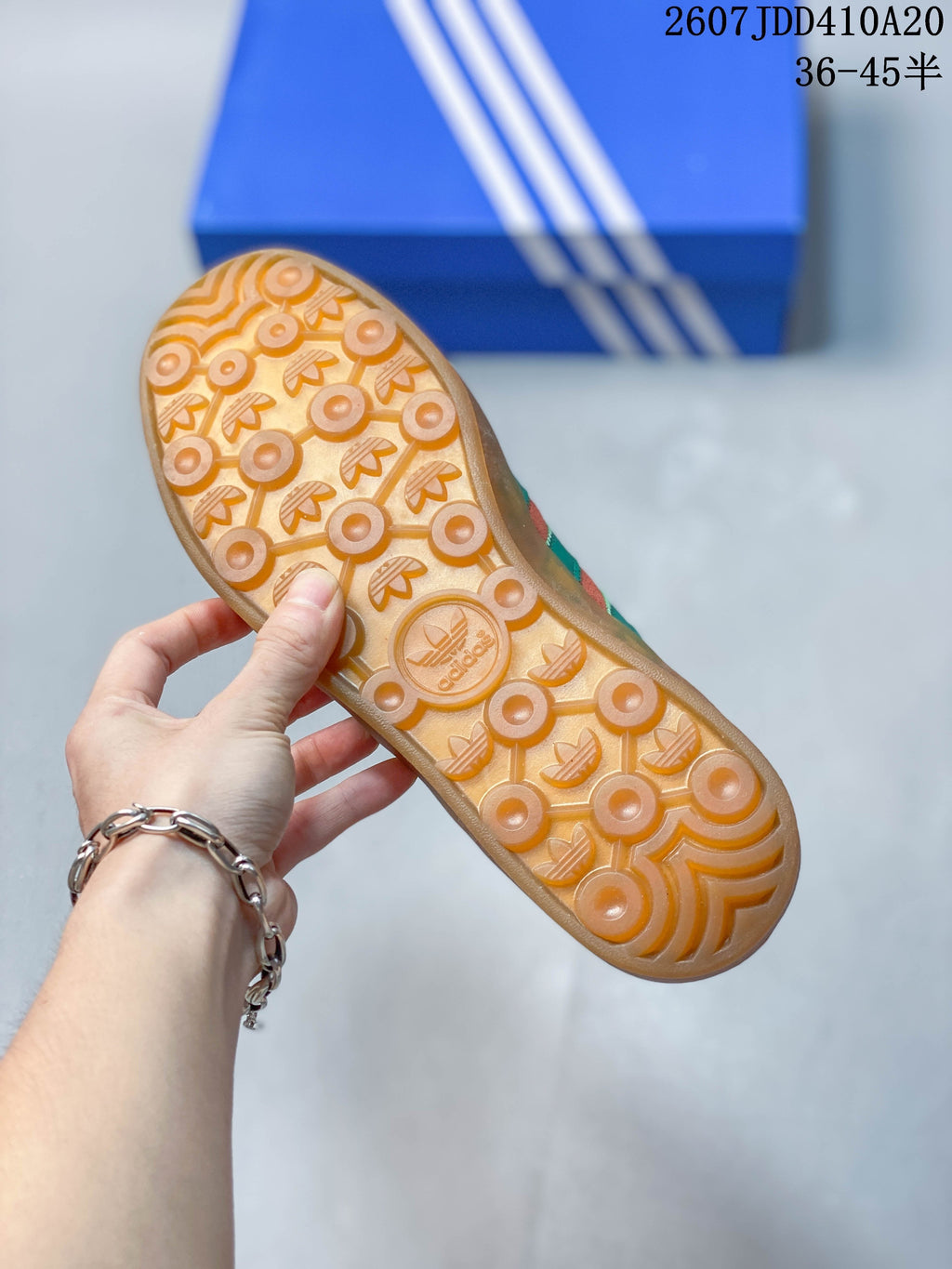 adidas Gazelle Trainers Coral Green Gum Sole - product image from the listing.