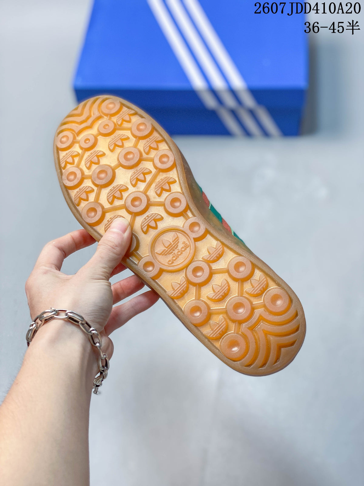 adidas Gazelle Trainers Coral Green Gum Sole - product image from the listing.