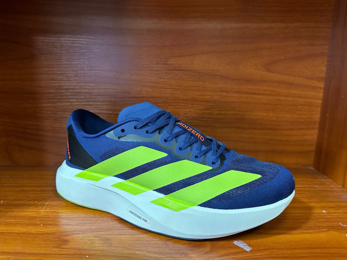Navy and Lime adidas Adizero Running Shoe - product image from the listing.