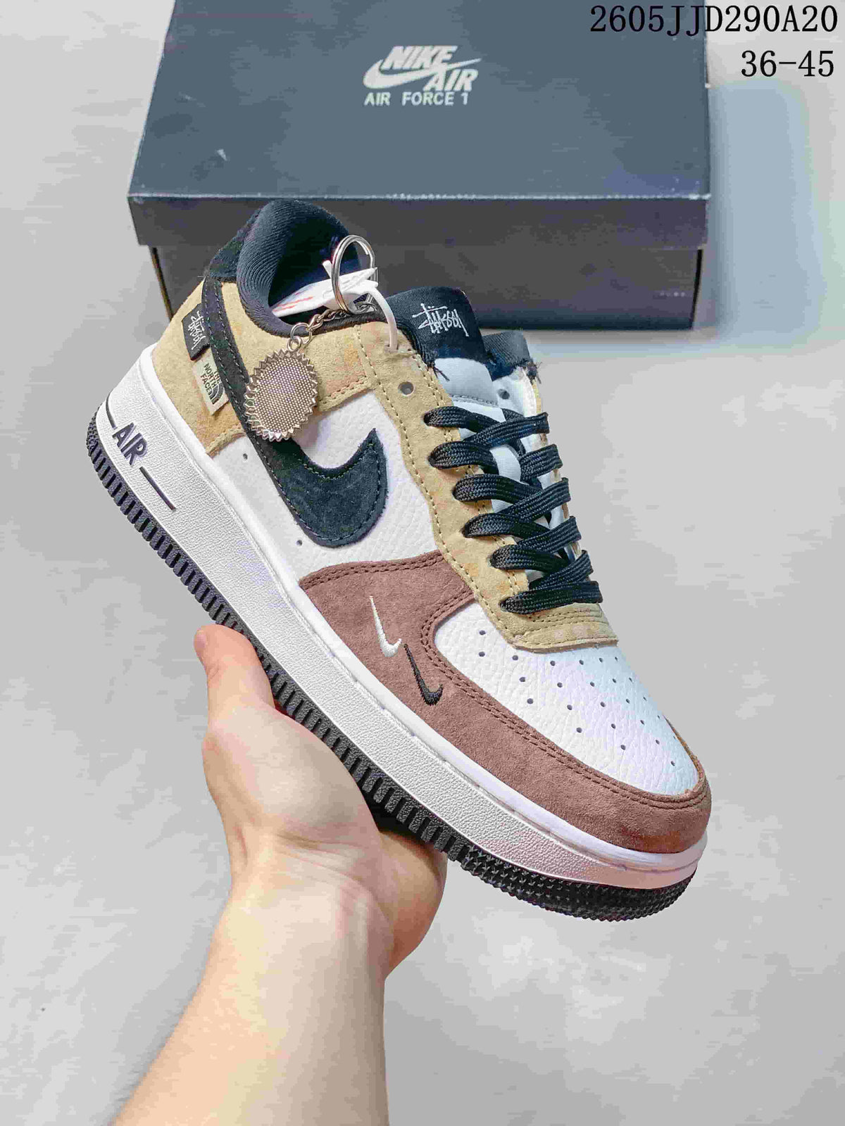 Women's Nike Air Force 1 Shadow Sneakers Beige Pink Black - product image from the listing.