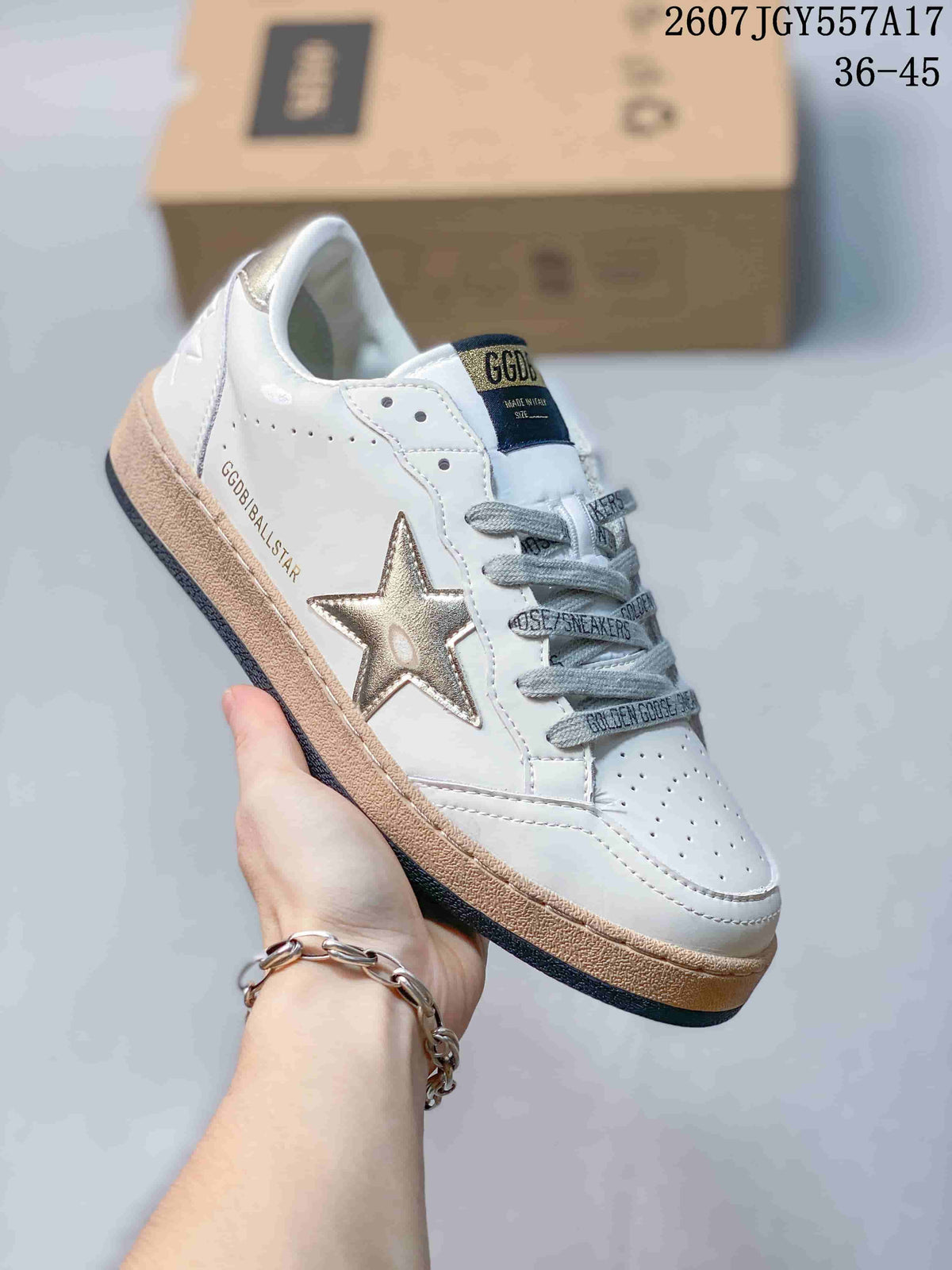 Golden Goose Ball Star White Leather Trainers with Gold Star - product image from the listing.