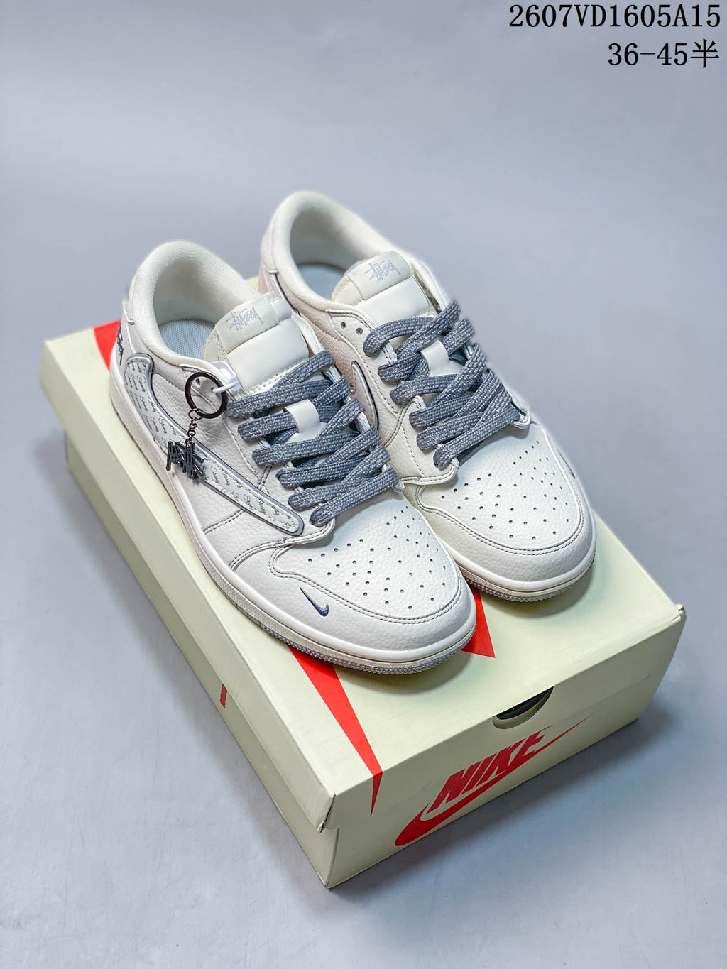 Nike SB Dunk Low LV-Print Sneakers in White Gray - product image from the listing.