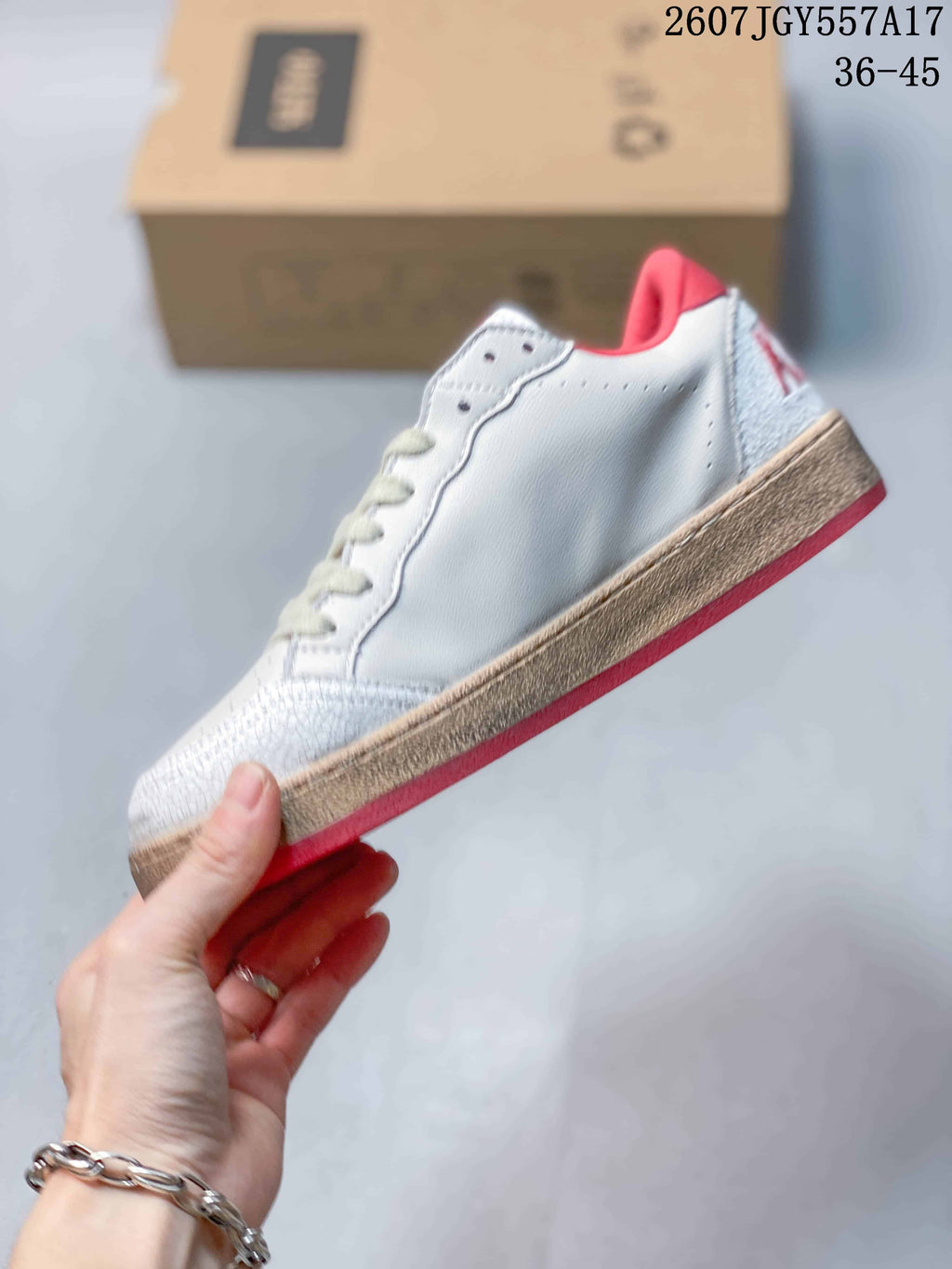 Golden Goose Ball Star Low-Top Sneakers in White Red 2607TGY557A17 - product image from the listing.