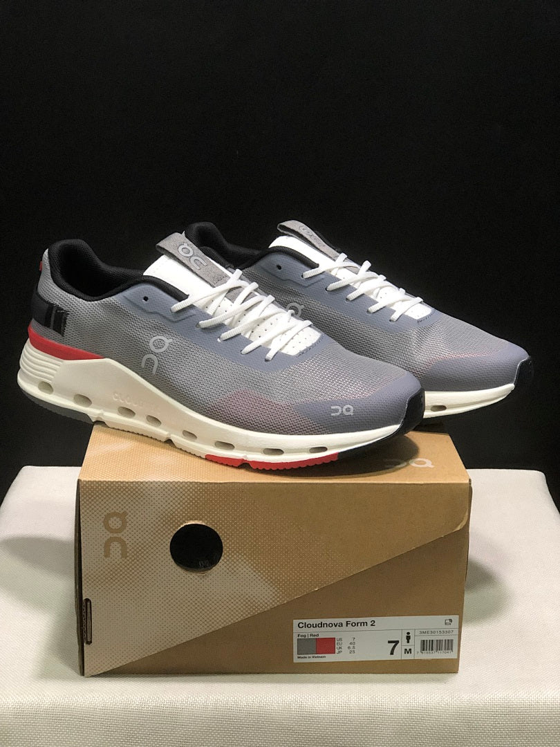On Cloudnova Form 2 Sneakers in Fog in Gray and Red - product image from the listing.