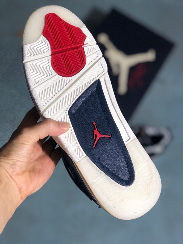 Jordan 4 Sashiko-Style Embroidered Sneakers in Navy - product image from the listing.